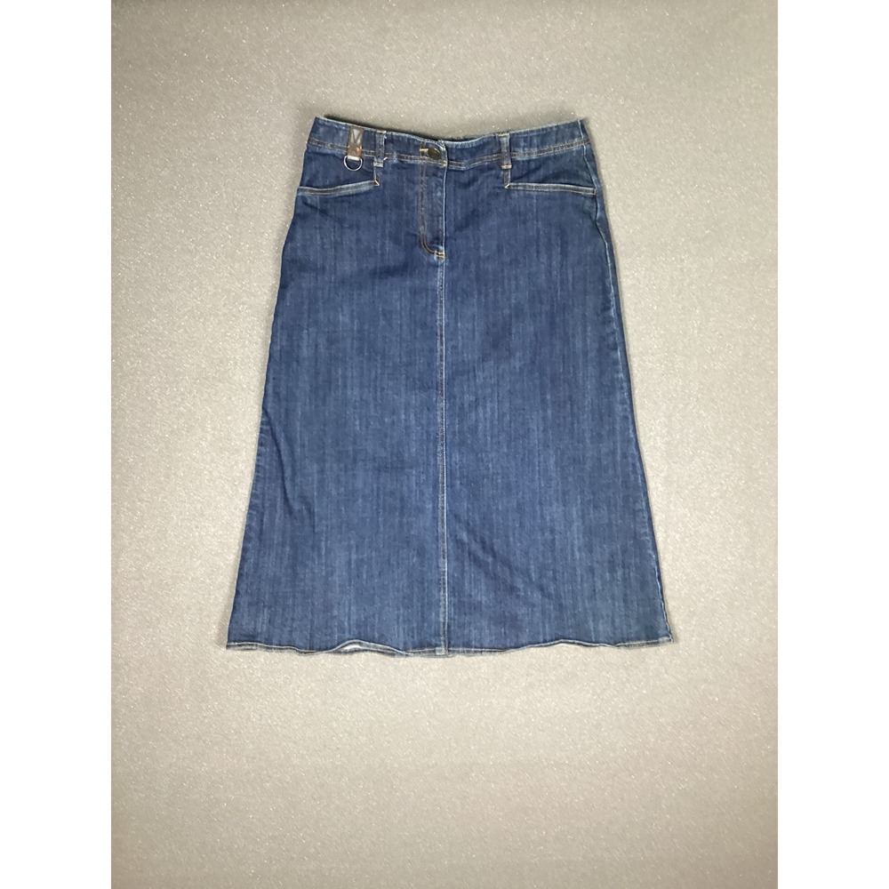Lands' End Blue Denim‎ Midi Pencil Skirt Size 10 Back Split Pockets Equestrian